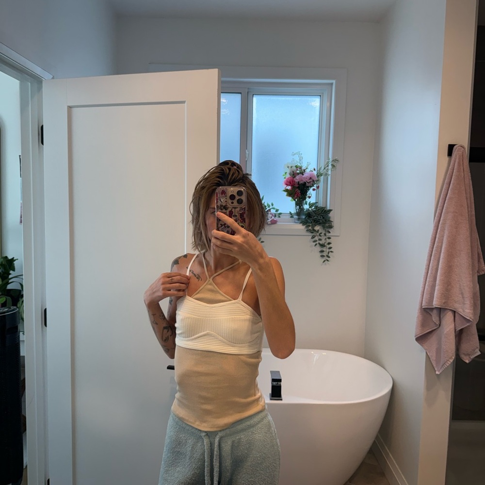 Zara White and Cream Tank Top